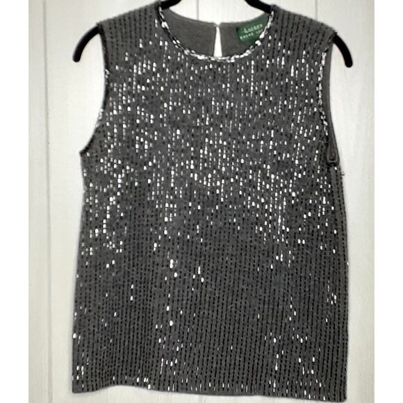 Vintage Lauren Ralph Lauren Sleeveless Wool/Cashmere Top Beaded Size Small - Picture 1 of 6